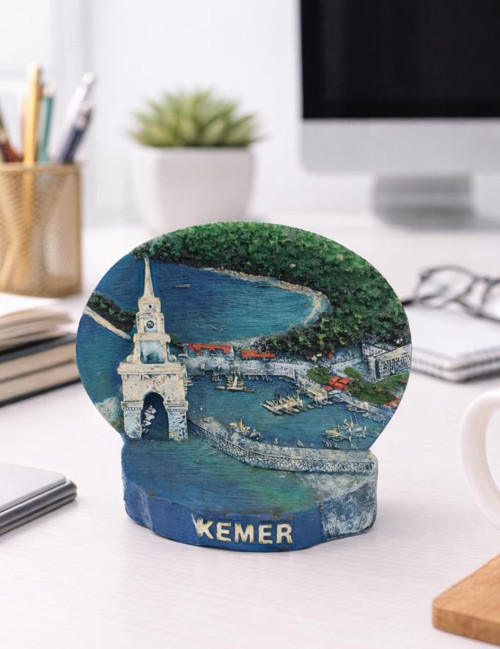 Antalya Kemer temalı deniz kulesi figürlü polyester biblo, masa üstü, ofis ve ev dekorasyonu için dekoratif ve şık bir a