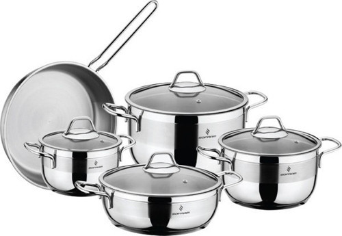 Paslanmaz Çelik Soft 9 Parça Tencere Takımı Cam Kapak
