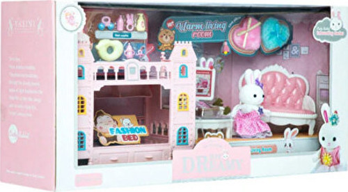 Kız Çocuk Oyuncak Bay Dreamy Oturma Odası ve Ranzalı Mini Tavşan Oyun Seti Eğiticii