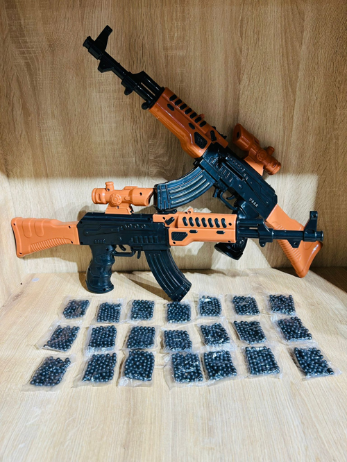 Boncuklu Oyuncak Tüfek 55 CM 2 ADET AK47+21 Paket Plastik Boncuk