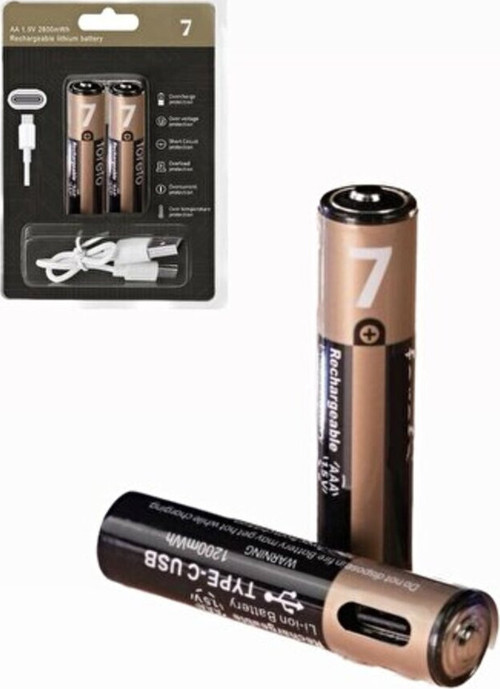 Type-C Şarjlı Ince Aaa Pil 1.5V | 1000+ Kez Şarj Edilebilir Lityum Pil | Kalem Pil (2’li Paket)