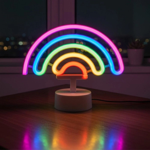 Plastik Gökkuşağı Neon LED Işık – Dekoratif Renkli Masaüstü ve Ambiyans Aydınlatması (5047)