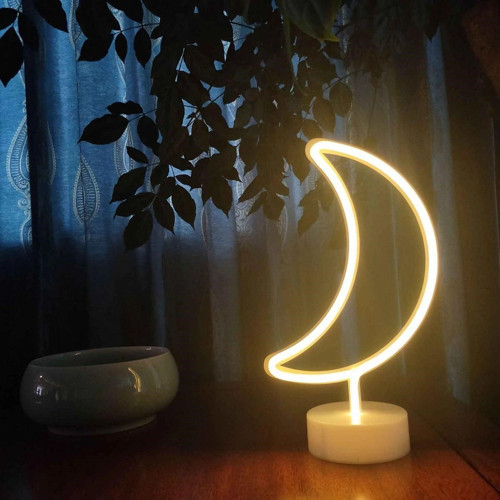 Dekoratif Pilli Ay Tasarımlı 3D Neon Led Masa Ve Gece Lambası (5047)