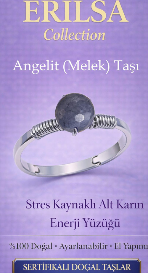 Sertifikalı Stres Kaynaklı Alt Karın Enerji Yüzüğü – Angelit Ayarlamalı Yengeç Balık Terazi Burcu
