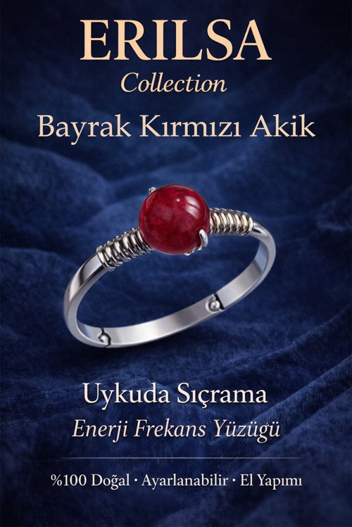 Sertifikalı Uykuda Sıçrama Enerji Yüzüğü – Bayrak Kırmızı Akik Ayarlanabilir İnce Kasa Koç Akrep Burcu