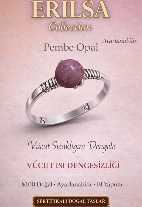 Sertifikalı Vücut Isı Denge Enerji Yüzüğü – Pembe Opal Ayarlamalı İnce Kasa Boğa Yengeç Balık Burcu