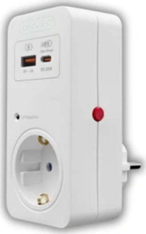 F3338 Akım ve Şok Korumalı Tekli Priz – USB & Type-C Şarj Girişli