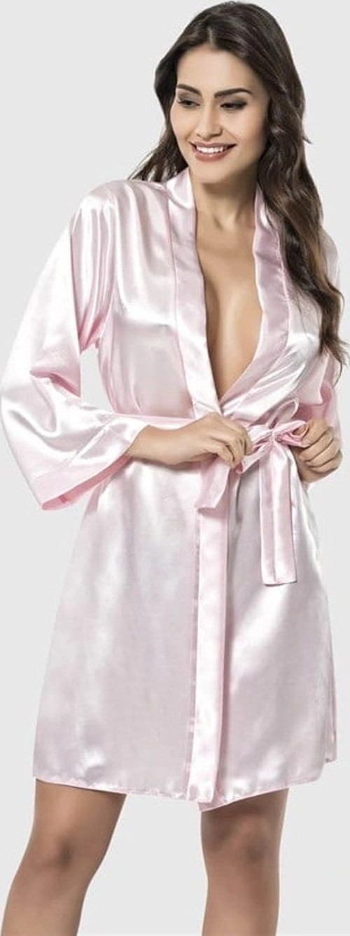 Pembe Kısa Saten Sabahlık