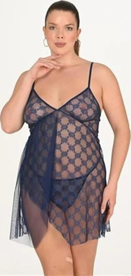 Büyük Beden Lacivert Gecelik 3046