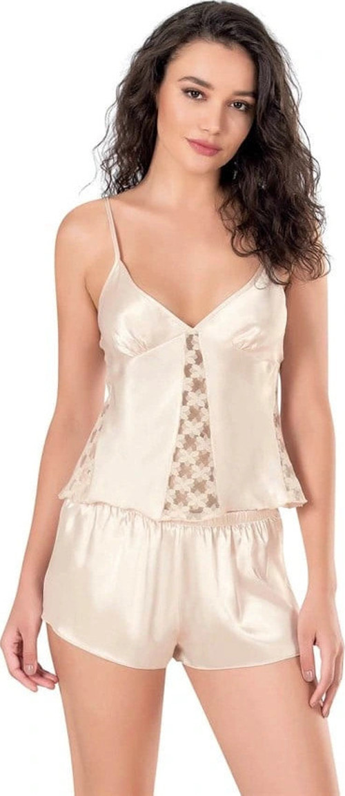 Fildişi Saten Babydoll Şort Takımı