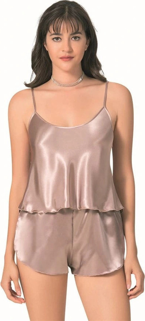 Vizon Saten Babydoll Şort Takımı