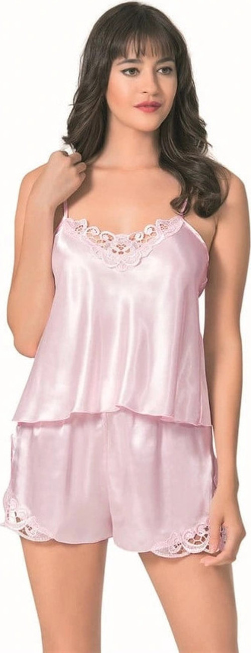 Pembe Saten Babydoll Şort Takımı