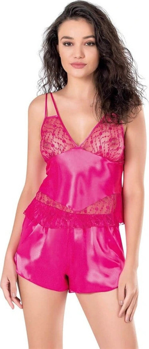Fuşya Saten Babydoll Şort Takımı