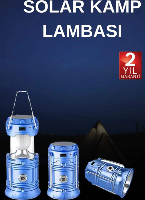 Solar Şarjlı Kamp Lambası Güneş Enerjili Kızaklı Kamp Feneri Çadır Feneri Led Işıldak