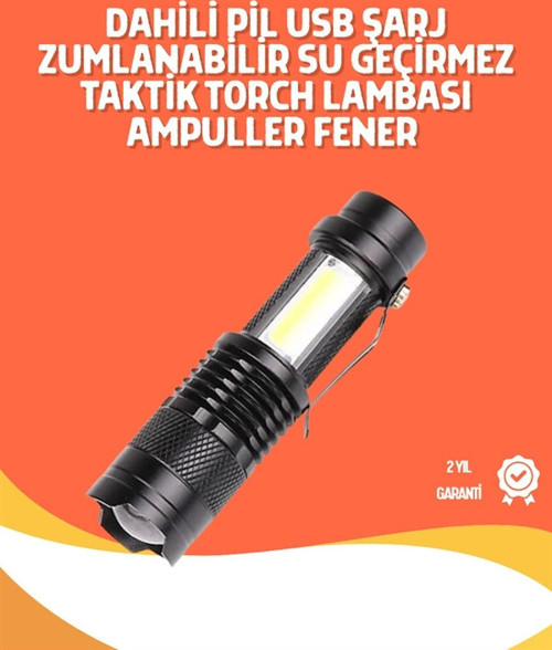Şarjlı Led El Feneri - 14500 Pil Dahil, 4 Işık Modu, Mini Boy