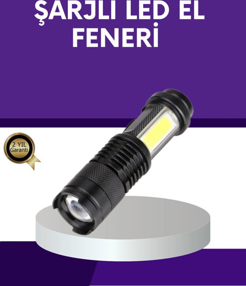 Şarjlı Mini Led El Feneri 2000 Lümen Su Geçirmez