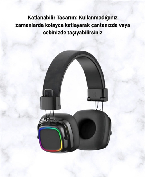 Bluetooth 5.3 Rainbow Işıklı Kulak Üstü Kablosuz Kulaklık