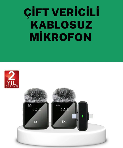 Canlı Yayın Ve Video Çekimleri İçin Çiftli Kablosuz Yaka Mikrofon