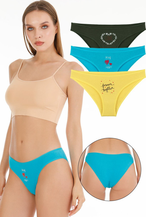 Kadın Baskılı Slip Külot 3'Lü Paket Set Kts1104