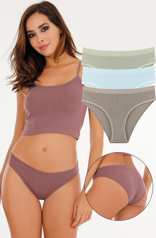 Kadın Fitilli Soft Renkler 3'Lü Slip Külot Set - Kts4053 Yeşil