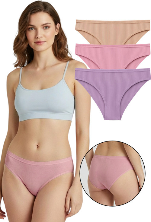 Kadın 3'Lü Modal Fitilli Slip Külot Model-1