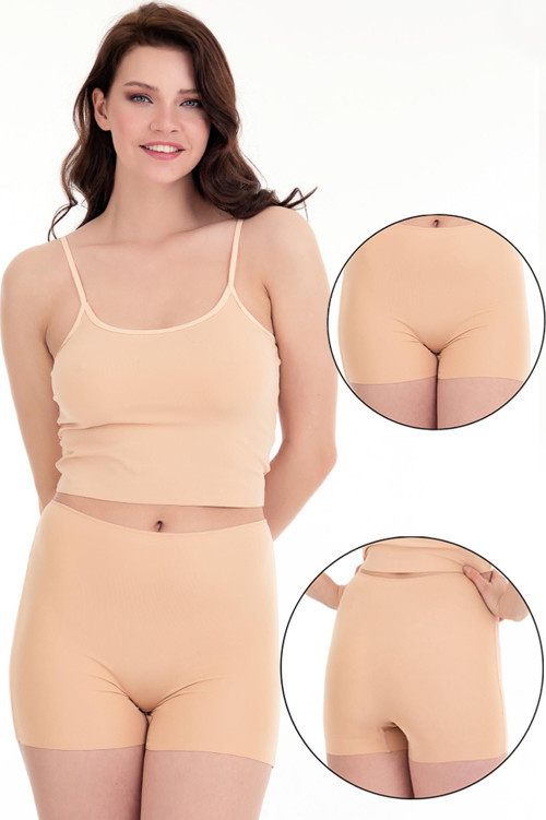 Lazer Kesim Yüksek Bel Tekli Şort -Otr4000 Ten