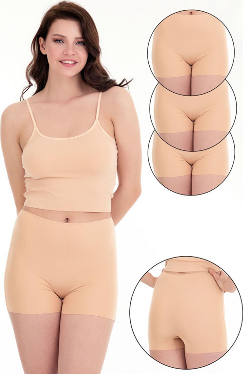 Lazer Kesim Yüksek Bel Şort 3'Lü Set -Sort5000 Ten