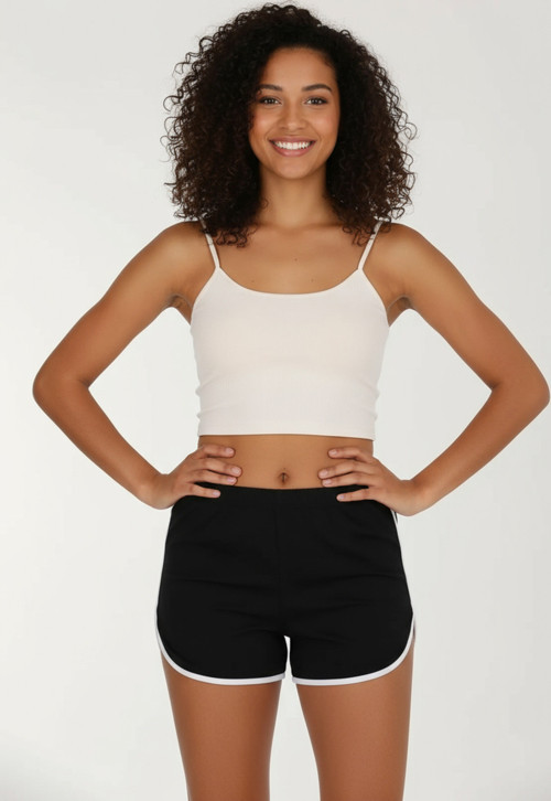 Yırtmaçlı Siyah Mini Şort Tekli -Sort6000