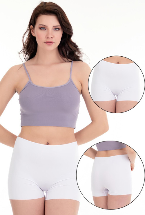 Lazer Kesim Yüksek Bel Tekli Şort -Otr4000 -Beyaz