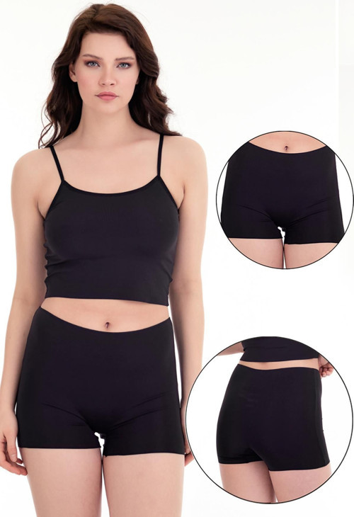 Lazer Kesim Yüksek Bel Tekli Şort -Otr4000 -Siyah