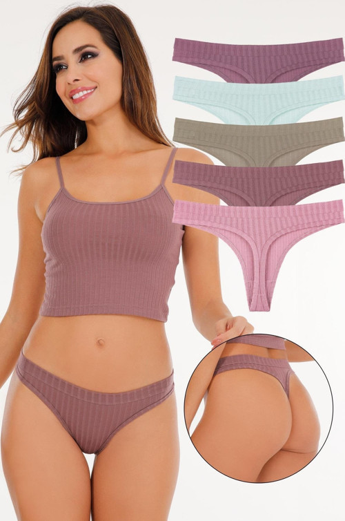 Kadın Fitilli Soft Renkler 5'Li Tanga Külot Set - Kts3052