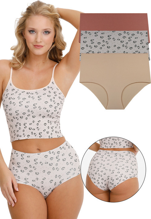 Kadın Yüksek Bel Lazer Kesim 3'Lü Külot (İz Belli Etmez-Lastikli Bel) Leopar