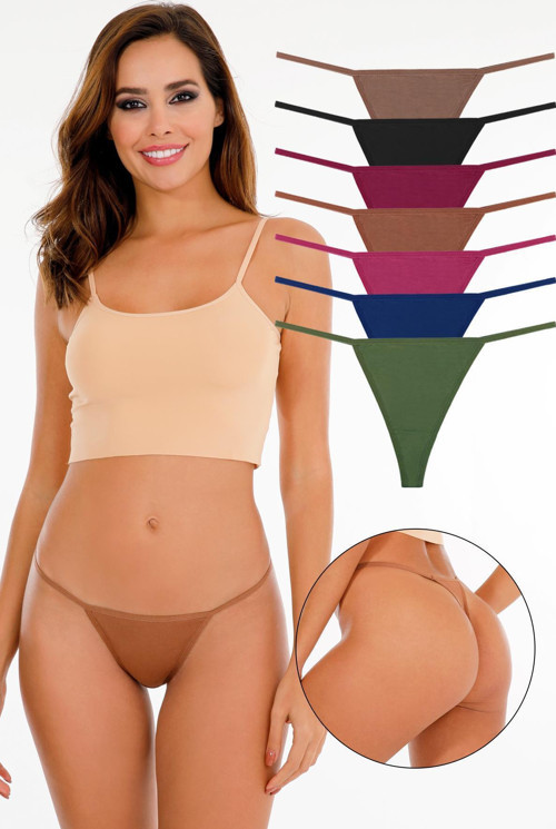 Kadın Ipli Brazilian Tanga 7'Li Külot Set Karışık Renkler Kts3022 Çok Renkli