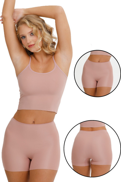 Lazer Kesim Yüksek Bel Tekli Şort -Otr4000 Vizon