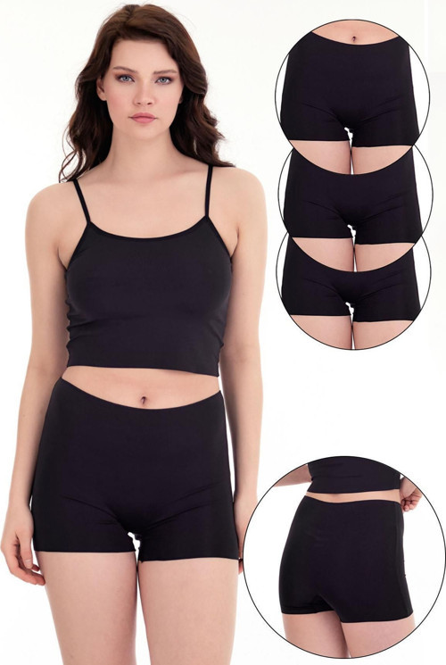 Lazer Kesim Yüksek Bel Şort 3'Lü Set Siyah