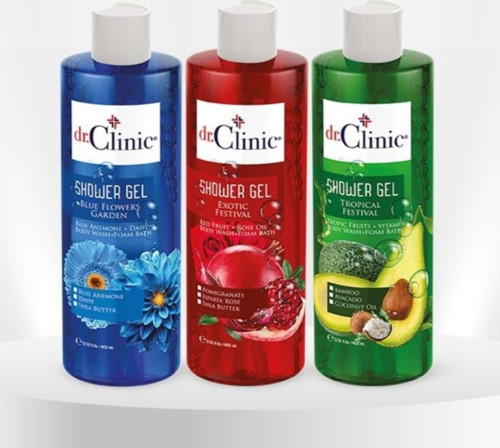 Dr.Clinic Duş Jeli Mavi Çiçekler+Egzotik Festival+Tropik Festival 400 Ml X3 Adet