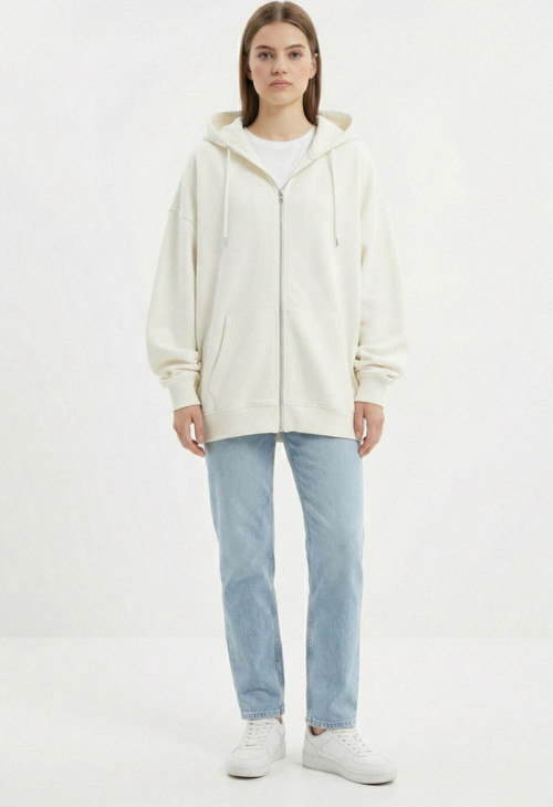 Fermuarlı Kapüşonlu Sweatshirt Kadın Hırka