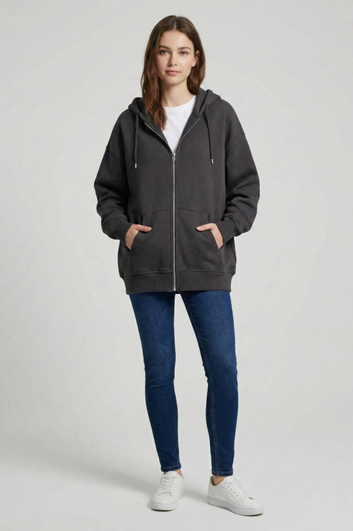Fermuarlı Kapüşonlu Sweatshirt Kadın Hırka
