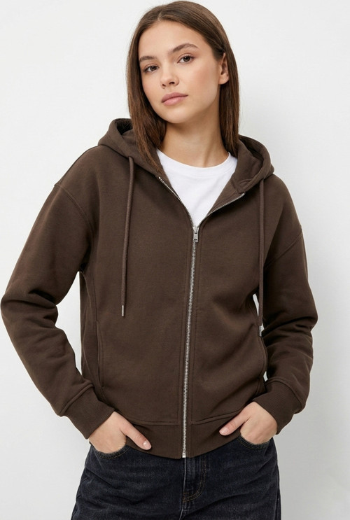 Kadın Bordo Fermuarlı Kapüşonlu Sweatshirt - Rahat Kesim Üç İplik