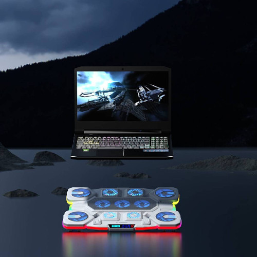 S50 Glacier Beyaz RGB Işıklı 11 Fanlı LCD Göstergeli 1 Type C 1 Usb Girişli Yükselebilen Notebook Soğutucu