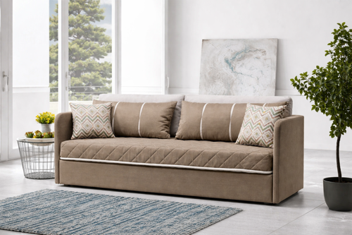 Siesta Fonksiyonel Kanepe Koltuk Metal Bazalı Yataklı Süngerli Kahve Plastik Ayaklı