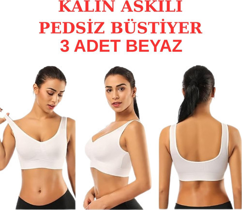 3 Lü Kalın Askılı Pedsiz Toparlayıcı Sütyen Korse Spor Sütyen Büstiyer Üçlü Set