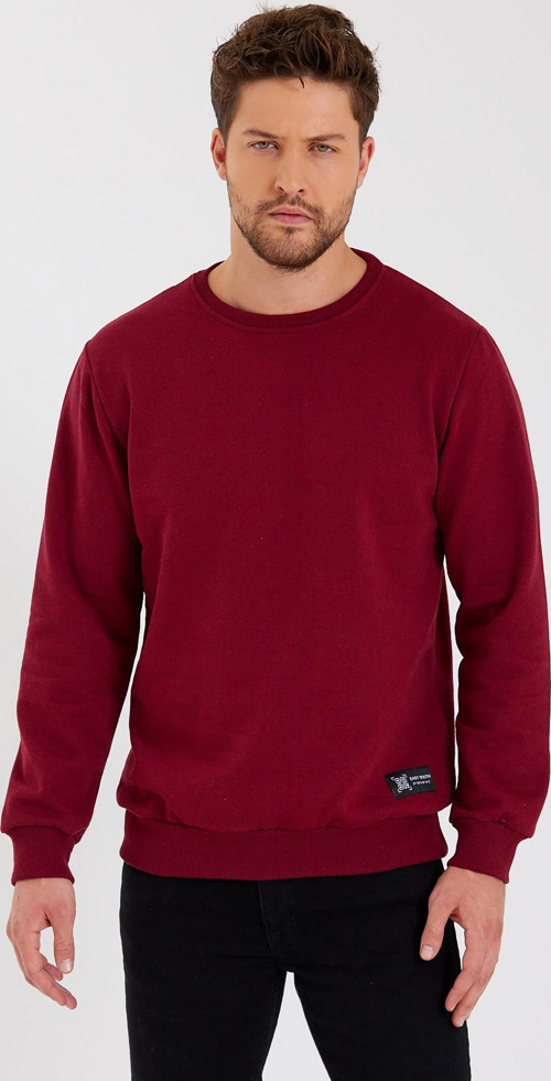 Siyah Bisiklet Yaka Etiket Detaylı İçi Pamuklu Erkek Sweatshirt