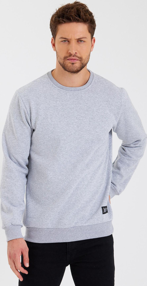 Siyah Bisiklet Yaka Etiket Detaylı İçi Pamuklu Erkek Sweatshirt