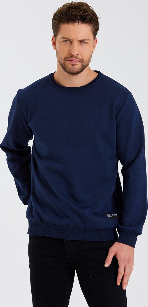 Siyah Bisiklet Yaka Etiket Detaylı İçi Pamuklu Erkek Sweatshirt