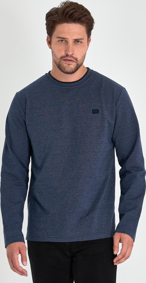 Erkek İndigo Çift Bisiklet Yaka Baskı Detaylı Standart Rahat Kesim Sweatshirt