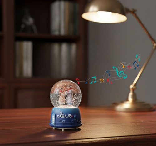 Büro Ev Ofis Dekoru için Pilli Led Işıklı Sevgili Tema Müzikli Kar Küresi