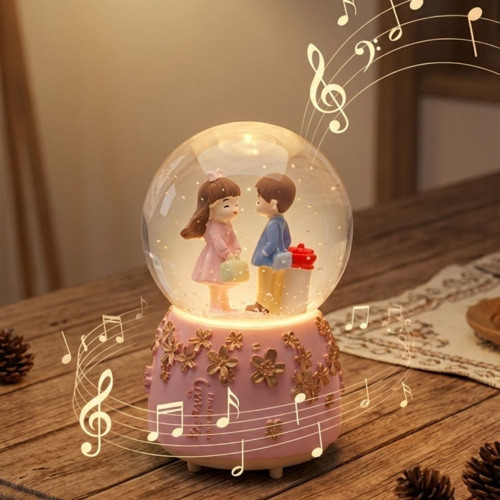 Büro Ev Ofis Dekoru için Pilli Led Işıklı Çiçekli Sevgili Tema Müzikli Kar Küresi