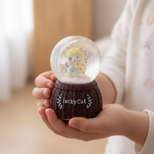 Büro Ev Ofis Dekoru için Pilli Led Işıklı Şans Kedisi Tema Müzikli Kar Küresi