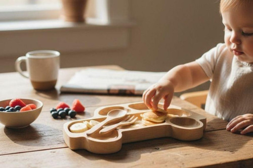 Araba Figürlü Bambu Bebek Mama Seti – Bölmeli Tabak + Kaşık Çatal Seti